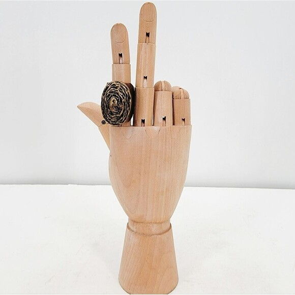 J.Fein Size 7 Boho Gilt Bronze Large High Profile Wooden Statement Ring - Picture 5 of 13